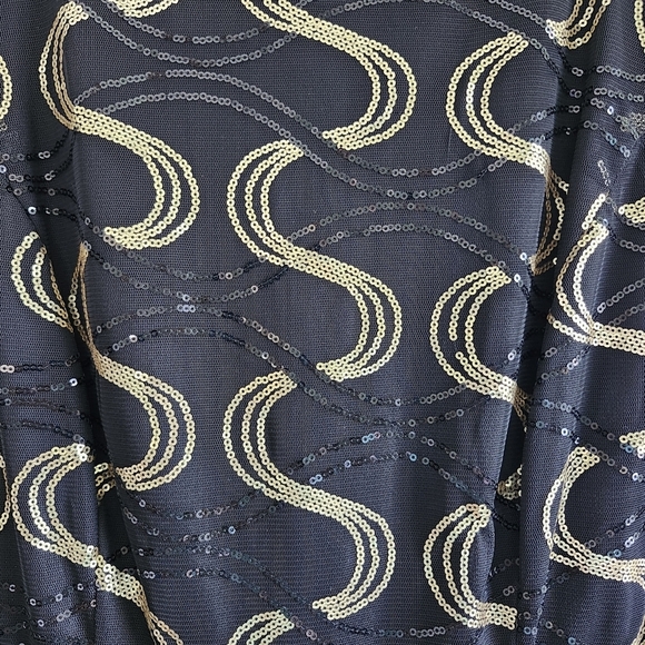 Sangria Elegant Black and Gold Sequins And Pleated Taffeta Midi Dress Size 4 - Picture 3 of 14